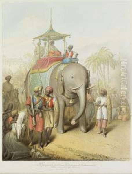 Un Nabab Et Son Entourage Transportes Sur Un Elephant - view 1