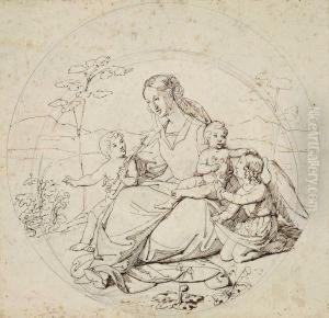 Maria Mit Demchristusknaben Und Johannes Sowie Einem Engel by Moritz Daniel Oppenheim