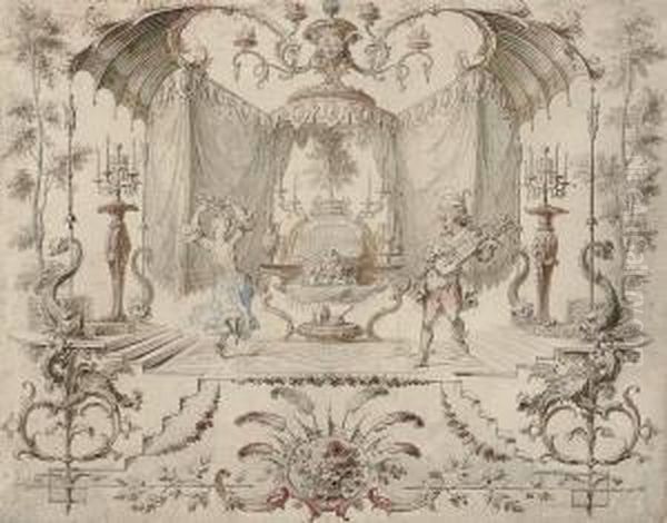 A Woman Dancing And Playing The Tambourine, A Man Playing Theguitar, In An Ornamental Cartouche - view 1