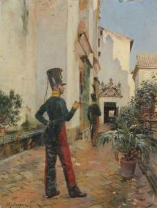 Militaire Dans Une Rue Espagnole. by Maurice Henri Orange