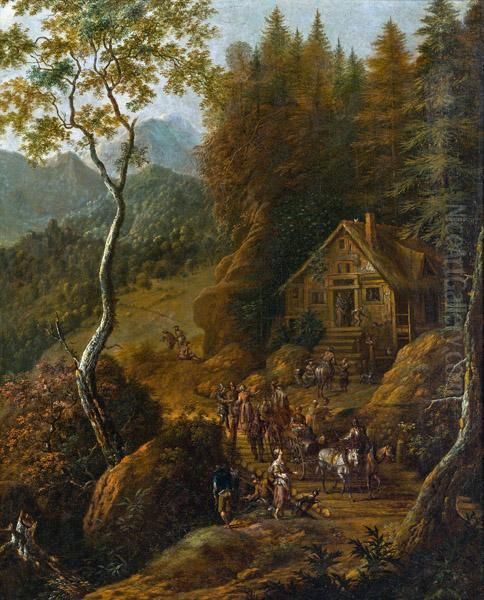 Gebirgslandschaft Mit Reisenden - view 1