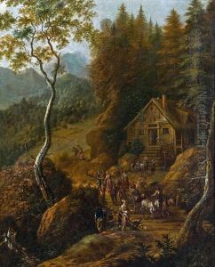 Gebirgslandschaft Mit Reisenden by Josef Orient