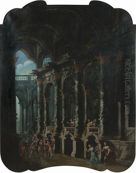 An Architectural Capriccio Of The Interior Of A Palace With The Judgement Of Paris; And An Architectural Capriccio With Soldiers Entering A Palace - view 1