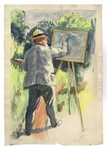 Max Slevogt An Der Staffelei Im Garten (neukastell) by Emil Orlik