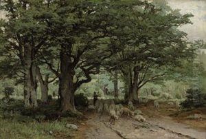 A Shepherdess And Her Flock In A Forest by Vladimir Donatovich Orlovskii