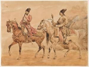 Deux Cavaliers Des Confins Orientaux De L'empire Russe by Aleksander Orlowski
