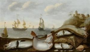 Catch Of The Day With Ships In The Background by Willem Ormea