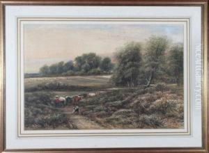 Grovers With Cows In A Wooded Landscape by James Orrock
