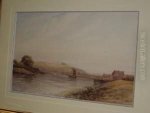 River Scene With Barges, By A Countryhouse by James Orrock