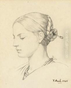 Portrait Of A Young Woman, In Profile To The Left, A Pin In Her Hair by Victor Orsel