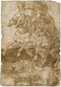 A Horseman Attacked By Lions