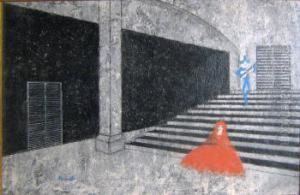 Poucette, 'figures In An Interior', Oil On Board, 37cm X 56cm,framed