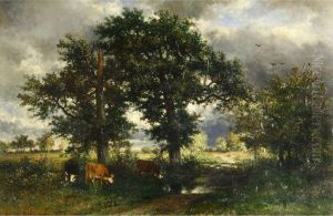 Cows Under The Trees by Francois Auguste Ortmans