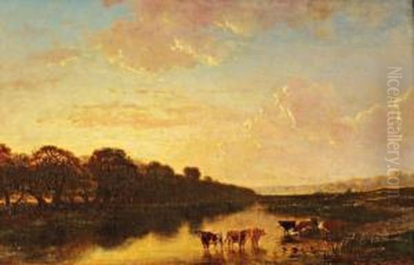 Vaches A Gretz Sur Loing by Francois Auguste Ortmans