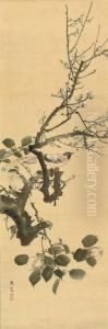Camelia And Small Birds On Plum Branch by Maruyama Oshin