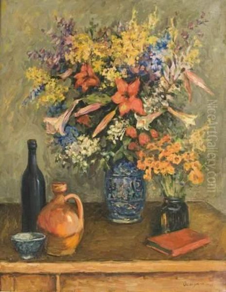 Bouquet De Fleurs Au Vase Bleu - view 1