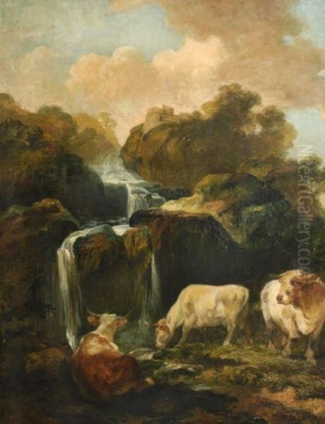 Cattle By A Waterfall - view 1