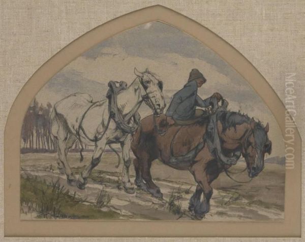 Deux Chevaux Sur Fond De Paysage - view 1