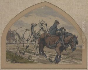 Deux Chevaux Sur Fond De Paysage by Alfred Ost