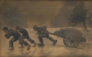 Trois Enfants Au Chariot En Hiver by Alfred Ost