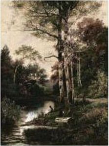 Summer Fishing In The Forest Lake by Ilya Semenovich Ostroukhov