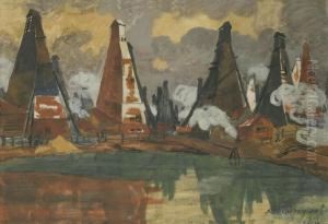 Oil Rigs Near Baku by Anna Petrovna Ostroumova-Lebedeva
