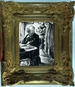 Schreibender Herr Blickt Zu Seiner Frau,
Welche Mit Dem Kind Spielt by Alexander Otrey