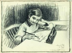 Portrait De Lucienne Ott Dessinant