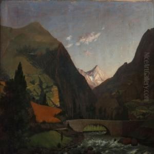 Scene From The Lyz Valley In The Pyrenees With The Spa St by Otto Didrik Ottesen