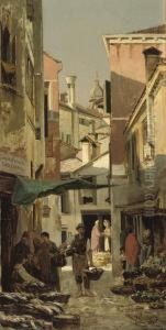 Market At The Corner Of Calle Crosera And Campiello Pescheria, Venice by Ruppert Otto Von