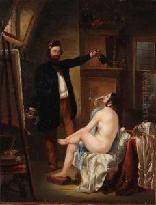 Kunstenaar En Model In Atelier by Ferdinand de Braekeleer