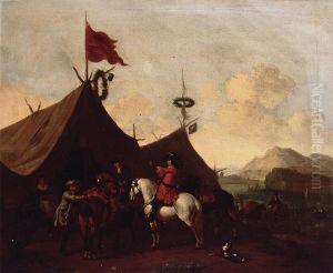 Soldiers Resting Outside Their Encampment In An Italianate Landscape by Evert Oudendijck