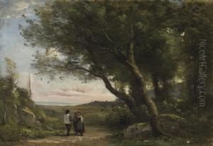 Deux Bergers Dans La Foret by Achille Francois Oudinot