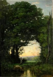 Kvinna I Skymningslandskap by Achille Francois Oudinot