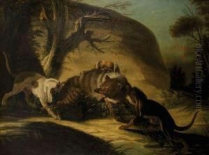 Un Loup Attaque Par Des Chiens by Jacques Charles Oudry