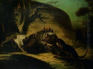 Une Hyene Attaquee Par Des Chiens by Jacques Charles Oudry