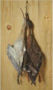 A Still Life Of A Duck And A Wader Suspended From A Nail by Jacques Charles Oudry