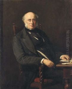 Portrait Of George William Lovell, Seated At His Desk,three-quarter Length by Walter William Ouless