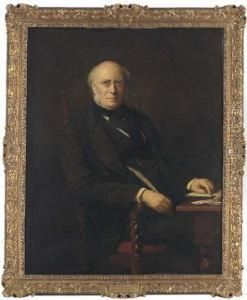 Portrait Of George William Lovell, Seated At His Desk,three-quarter Length by Walter William Ouless