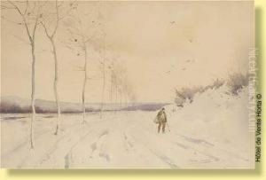 Promeneur Dans Un Paysage Enneige by Nestor Outer