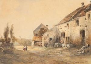 Vue D'une Cour De Ferme by Pierre Justin Ouvrie