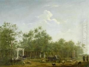 Dutch River Landscape With Coach, Herdsmen And Animals