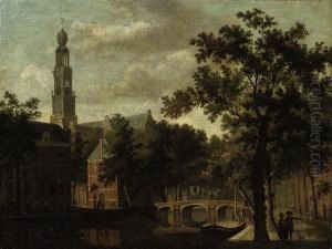 A Dutch Canal Landscape With A Carriage Crossing A Bridge