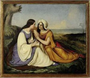 Two Women Conversing In A Landscape by Johann Friedrich Overbeck