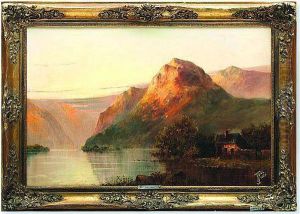 Paisaje Montanoso Con Lago Y Cabana