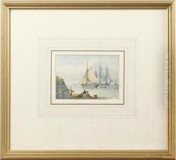 Shipping Off The Coast With Figures On The Beach - view 1