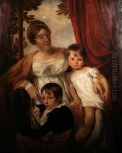 Portrait Of Mrs Harrison With Her Sons,frederick And William, Three-quarter Length, Seated Before An Openwindow