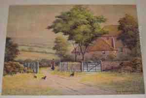 Lady Before A Cottage On A Pathway by George Oyston