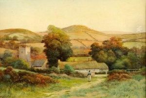 A Kentish Pastoral, Village With Figure On A Pathway