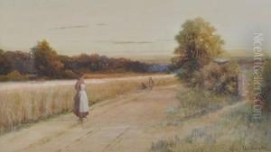 Woman And Children By A Devon Cornfield
